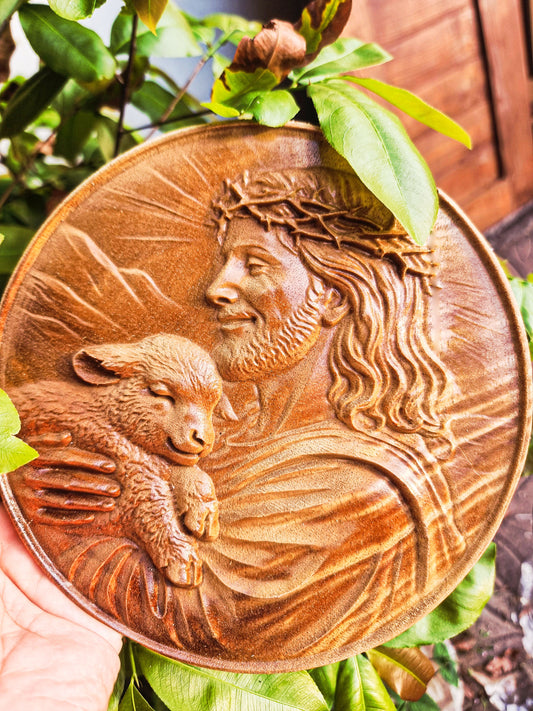 Jesus and the lamb round frame, 3D STL Model, CNC Router Engraver, Artcam, Aspire ,3D printing