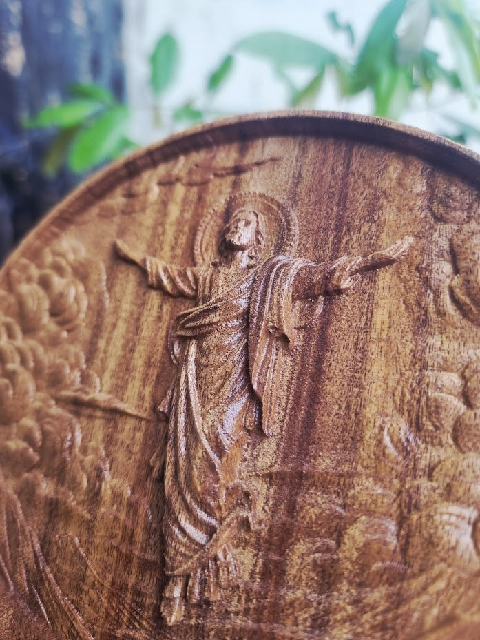 Jesus ascension scene round frame, 3D STL Model, CNC Router Engraver, Artcam, Aspire ,3D printing