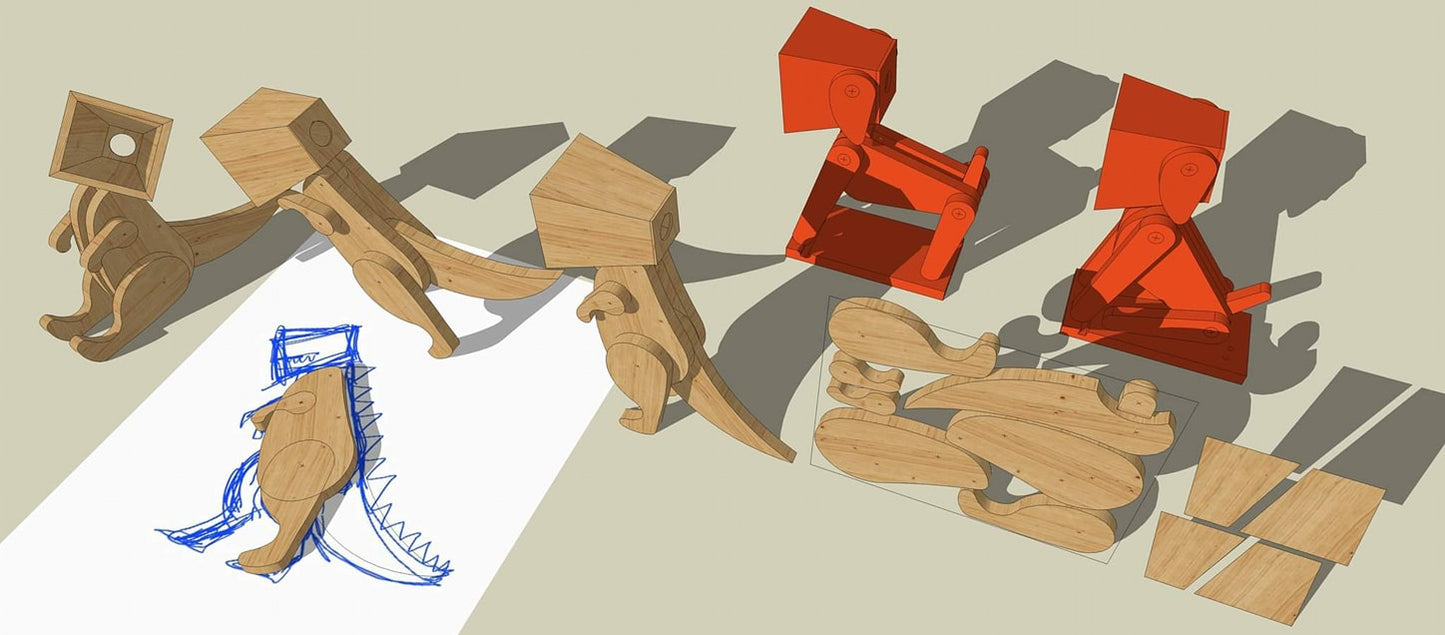 T-rex lamp design file, printable template ,laser cut ,CNC - LoyocaWorkshop