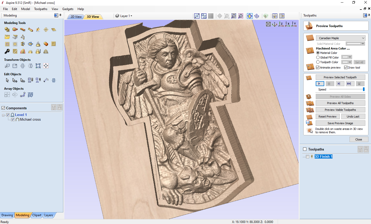 Michael defeating Lucifer cross, 3D STL Model, CNC Router Engraver, Artcam, Aspire