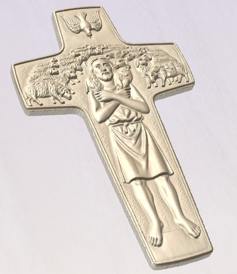 Good shepherd cross Pope Francis, 3D STL Model, CNC Router Engraver, Artcam, Aspire ,3D printing