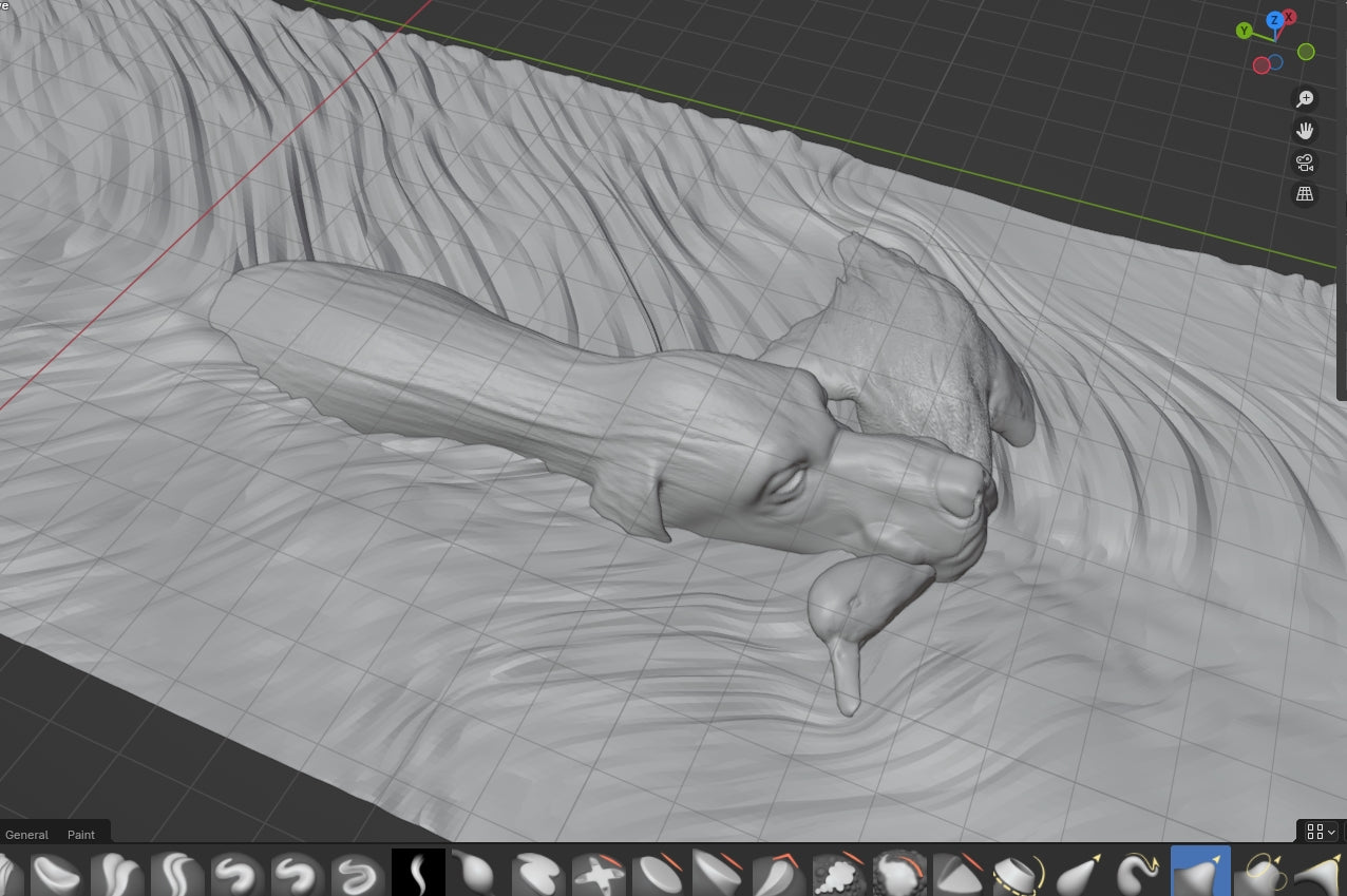 Hunting dog swimming, 3D STL Model, CNC Router Engraver, Artcam, Aspire ,3D printing