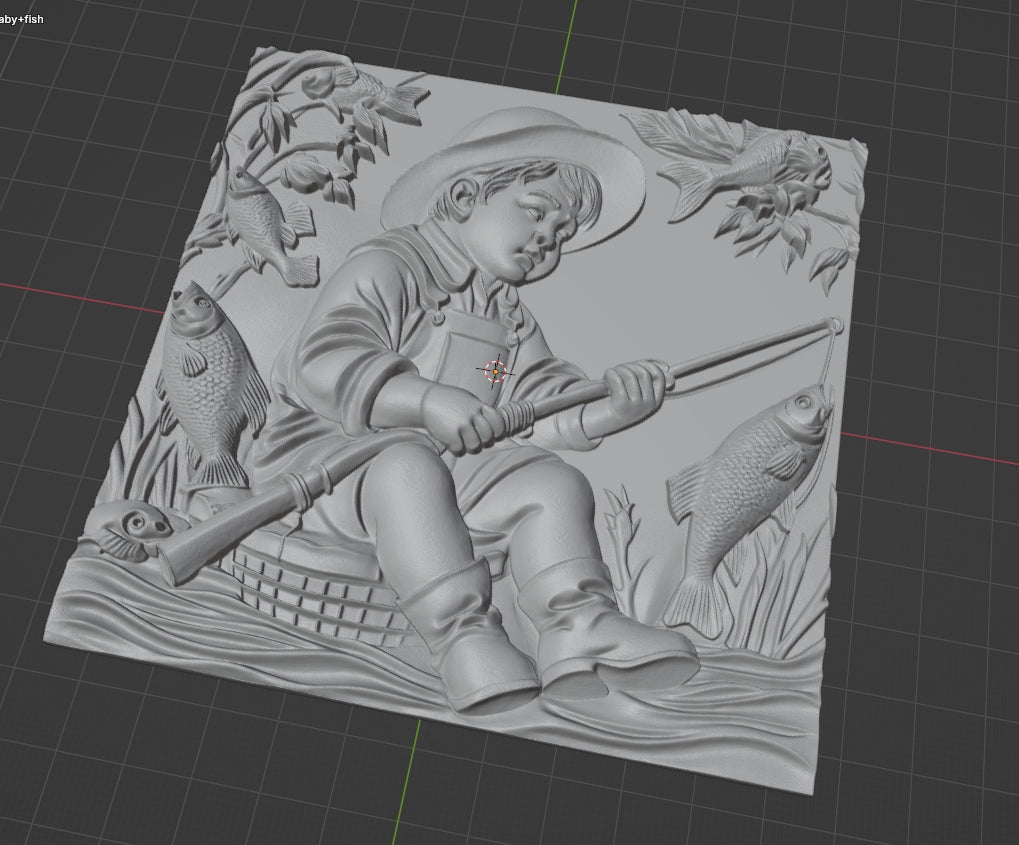 Child fishing, 3D STL Model, CNC Router Engraver, Artcam, Aspire ,3D printing