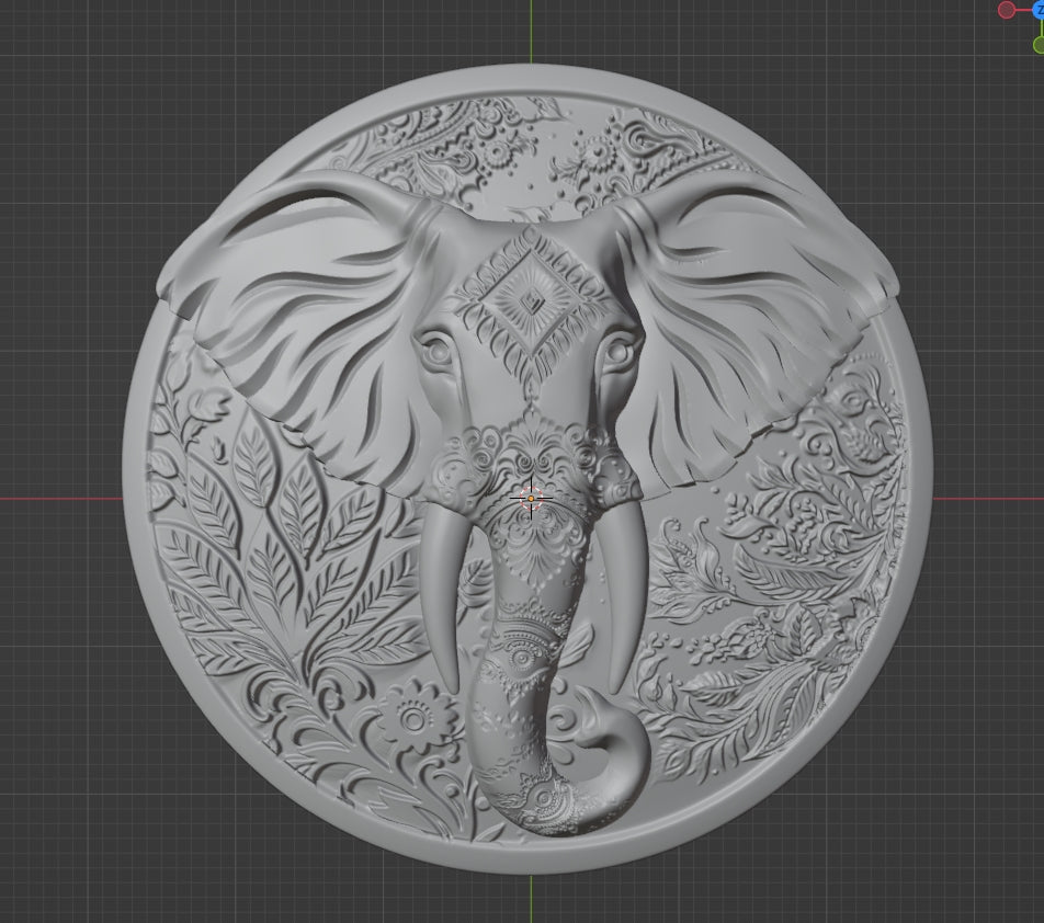 Elephant medallion, 3D STL Model, CNC Router Engraver, Artcam, Aspire ,3D printing