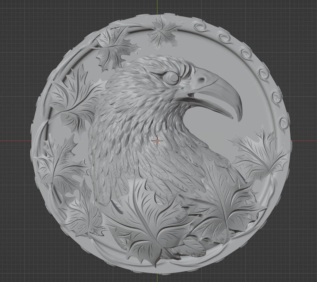 Crow medallion, 3D STL Model, CNC Router Engraver, Artcam, Aspire ,3D printing