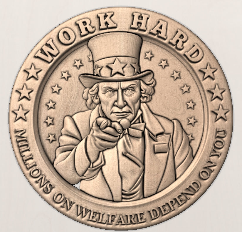 US Work hard, 3D STL Model, CNC Router Engraver, Artcam, Aspire ,3D printing