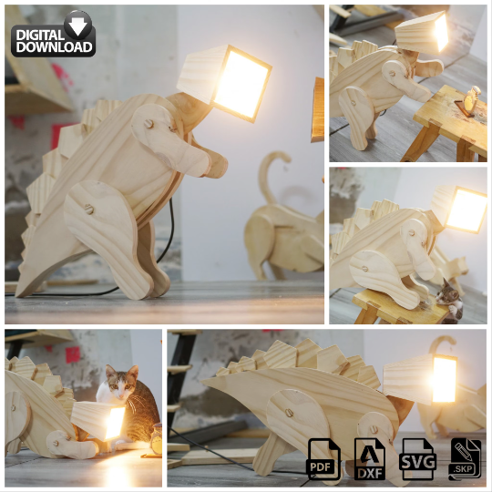 Stegosaurus lamp design file, printable template ,laser cut ,CNC - LoyocaWorkshop