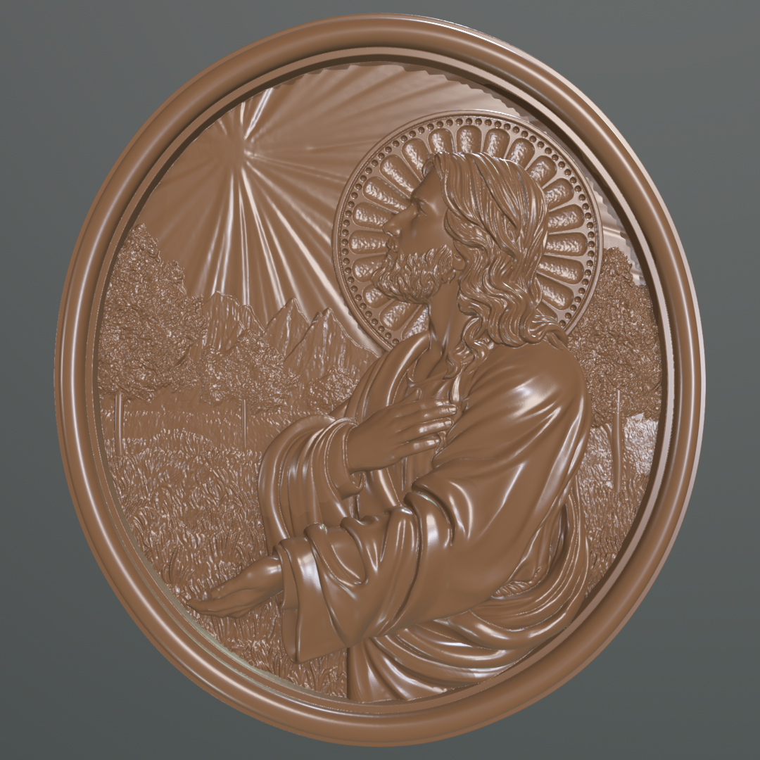 Jesus prays, 3D STL Model, CNC Router Engraver, Artcam, Aspire