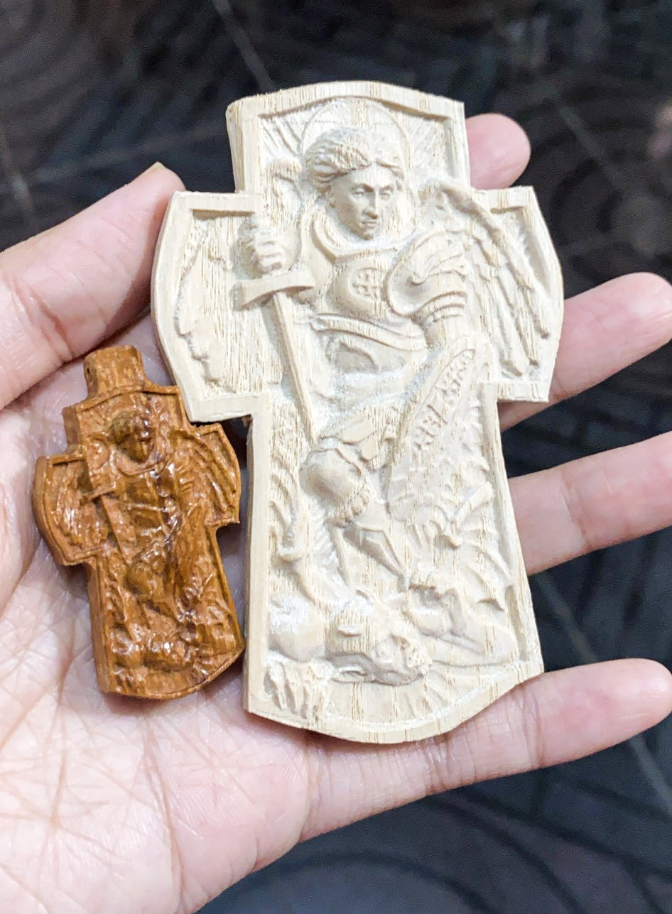 Michael defeating Lucifer cross, 3D STL Model, CNC Router Engraver, Artcam, Aspire