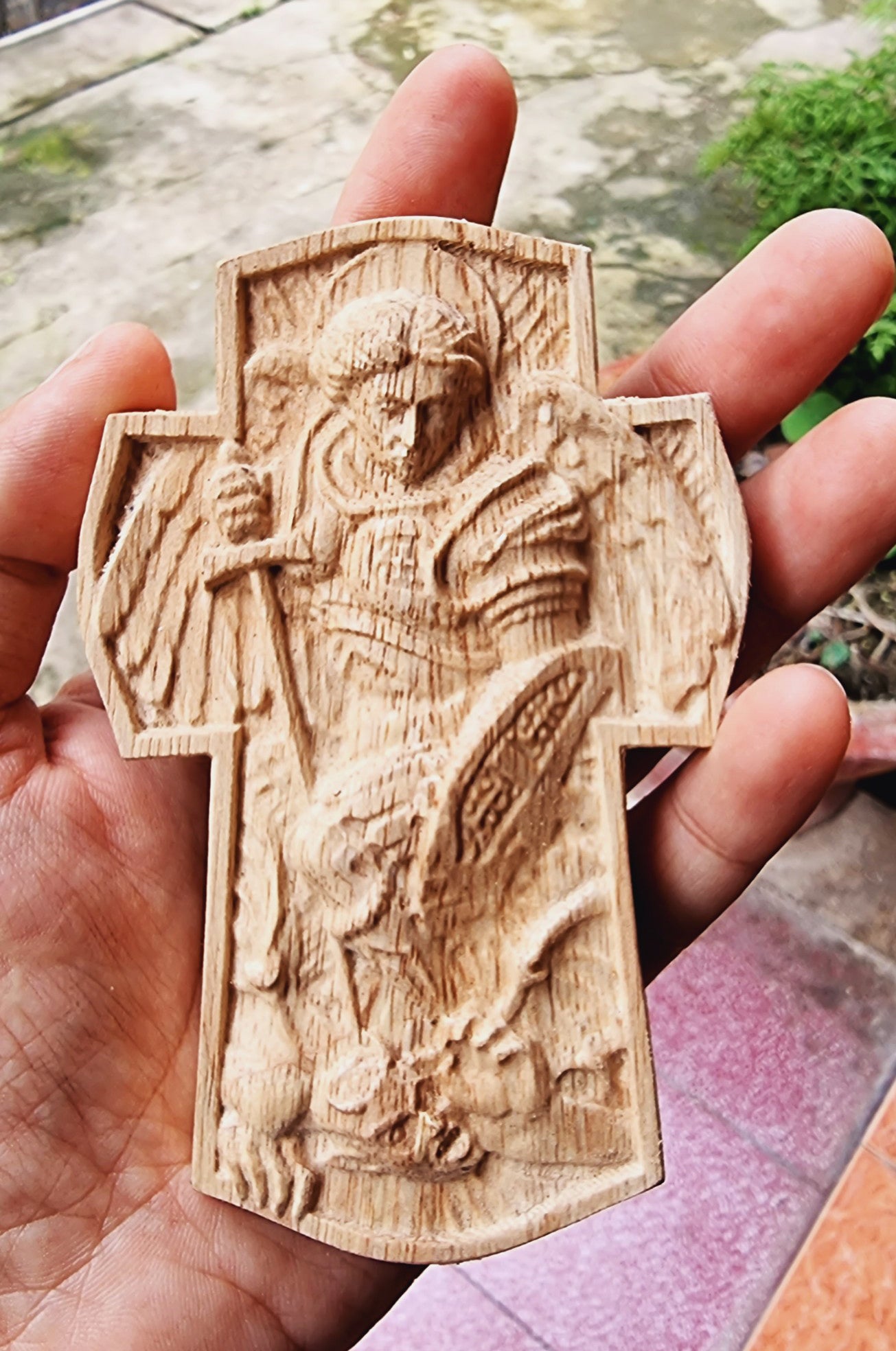Michael defeating Lucifer cross, 3D STL Model, CNC Router Engraver, Artcam, Aspire