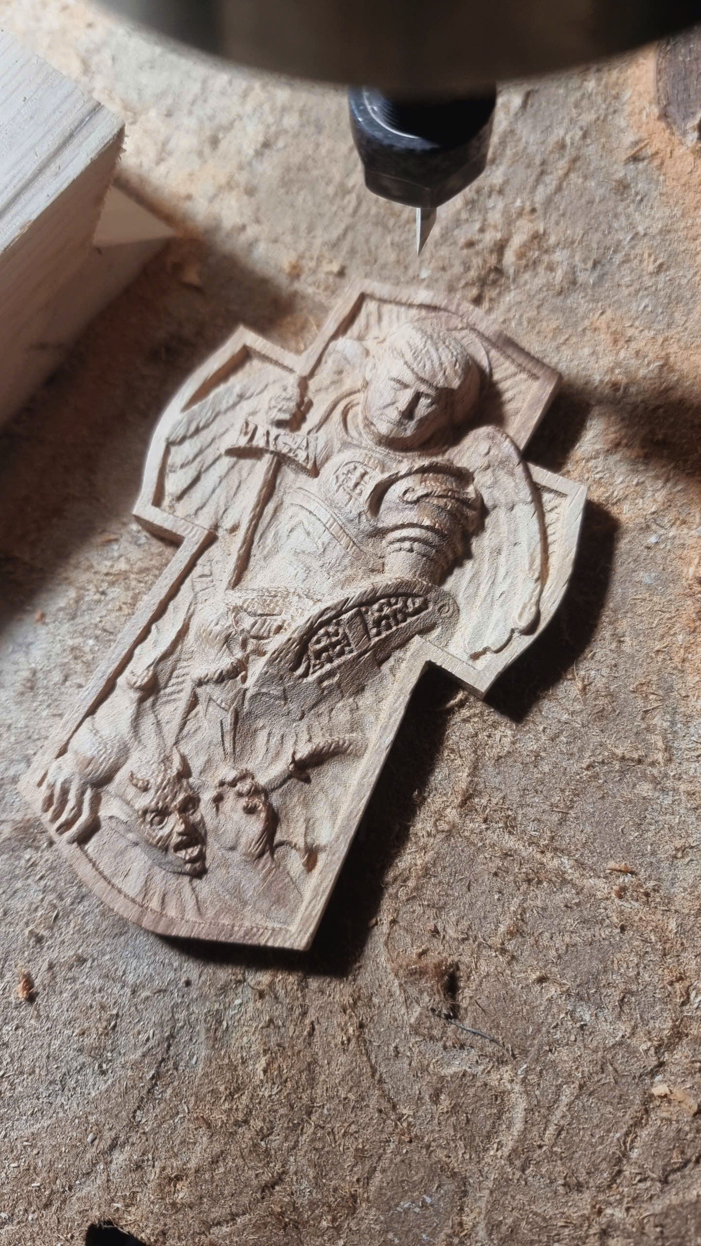 Trump defeating Lucifer, 3D STL Model, CNC Router Engraver, Artcam, Aspire