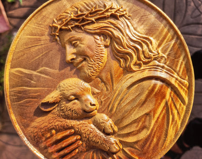 Jesus and the lamb round frame, 3D STL Model, CNC Router Engraver, Artcam, Aspire ,3D printing