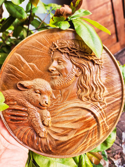 Jesus and the lamb round frame, 3D STL Model, CNC Router Engraver, Artcam, Aspire ,3D printing