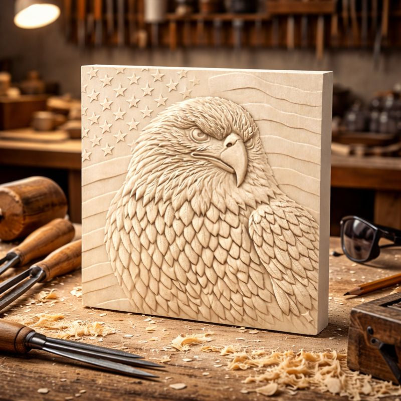 Eagle head and US flag, 3D STL Model, CNC Router Engraver, Artcam, Vectric Aspire ,Easel ,3D printing