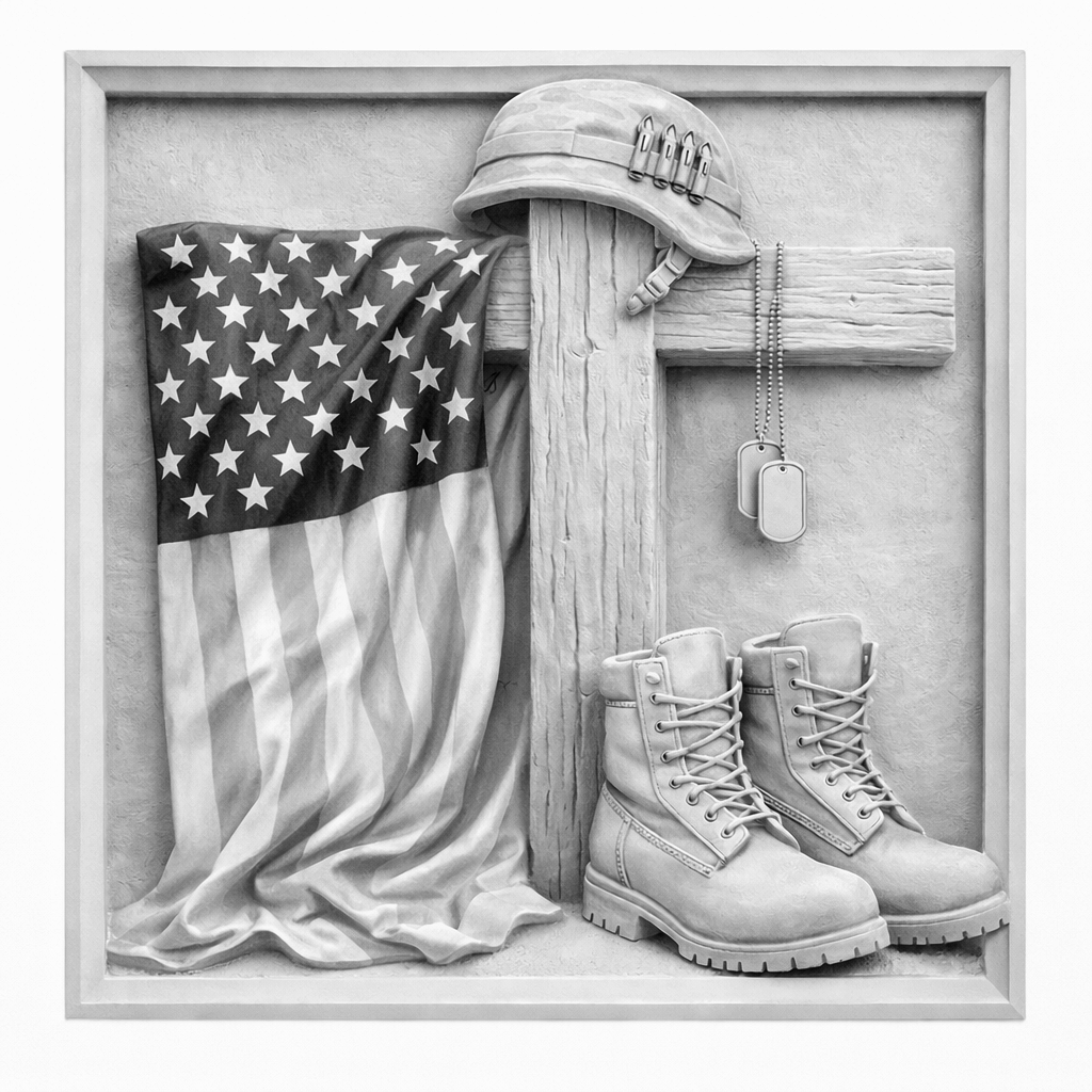 US Military memory, 3D STL Model, CNC Router Engraver, Artcam, Vectric Aspire ,Easel ,3D printing