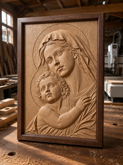 Virgin Mary and baby Jesus portrait, 3D STL Model, CNC Router Engraver, Artcam, Aspire ,3D printing (Copy)