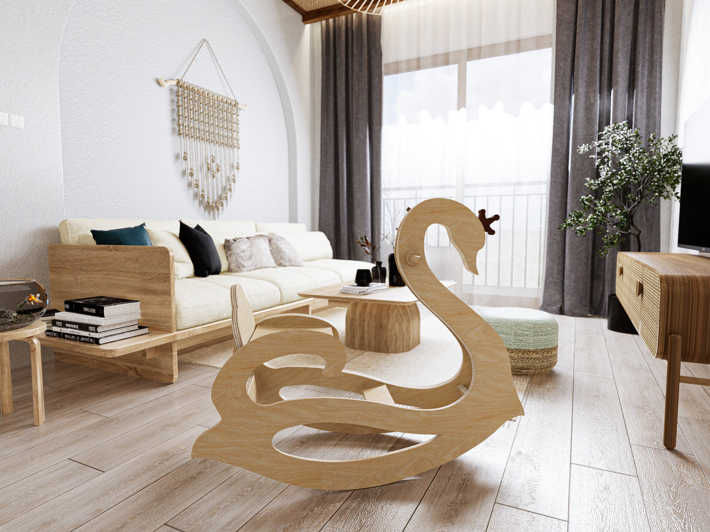 Swan rocking chair ,printable template ,laser cut ,CNC - LoyocaWorkshop