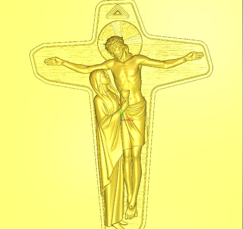 Jesus and Virgin Mary with chalice Crucifix, 3D STL Model, CNC Router Engraver, Artcam, Aspire