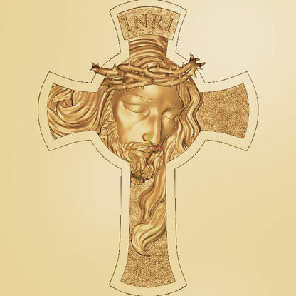 Jesus face on crucifix and the round base, 3D STL Model, CNC Router Engraver, Artcam, Aspire