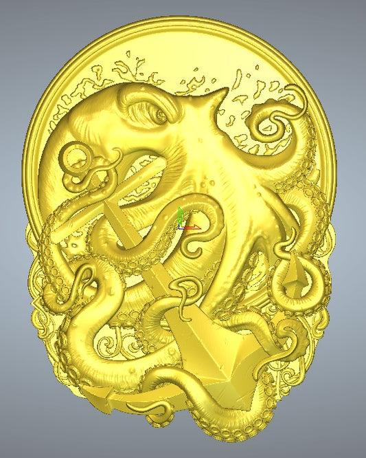 Octopus painting, 3D STL Model, CNC Router Engraver, Artcam, Aspire ,3D printing