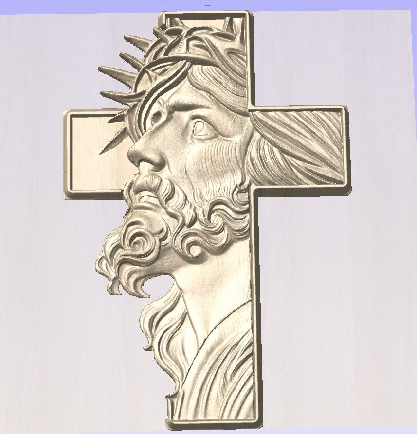 Jesus face cross, 3D STL Model, CNC Router Engraver, Artcam, Aspire ,3D printing