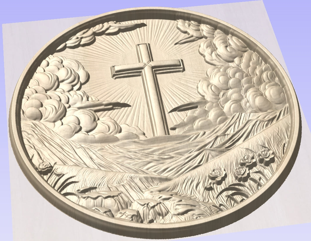 Cross round frame, 3D STL Model, CNC Router Engraver, Artcam, Aspire ,3D printing