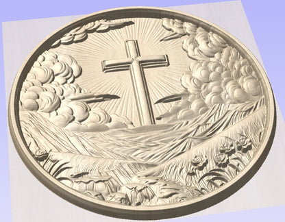 Cross round frame, 3D STL Model, CNC Router Engraver, Artcam, Aspire ,3D printing