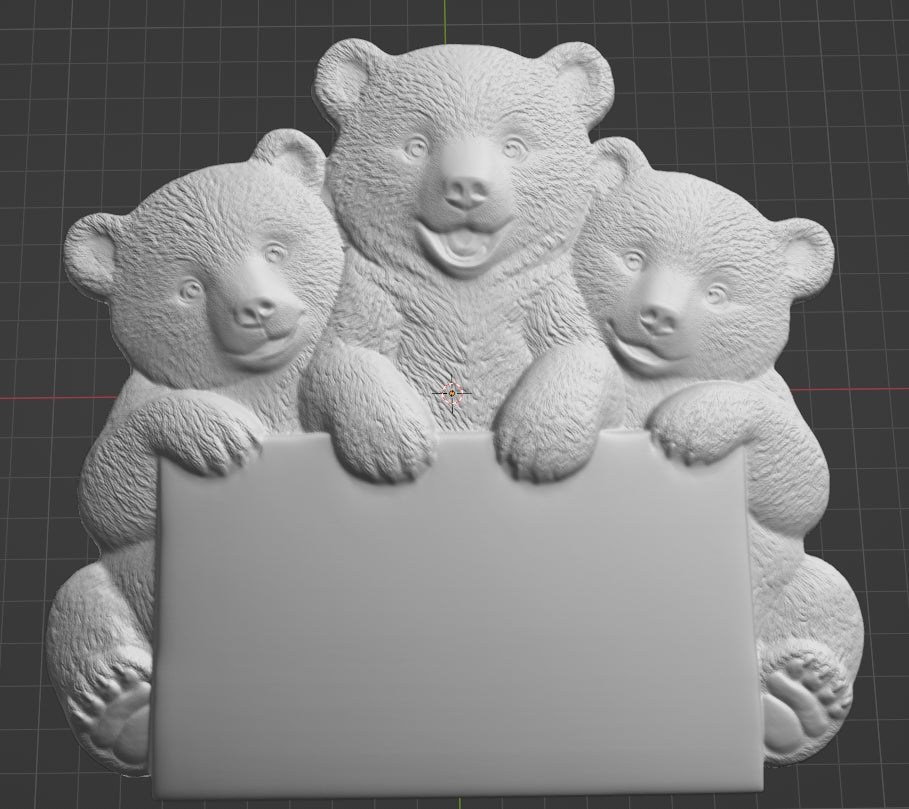 Baby bears with sign, 3D STL Model, CNC Router Engraver, Artcam, Aspire ,3D printing