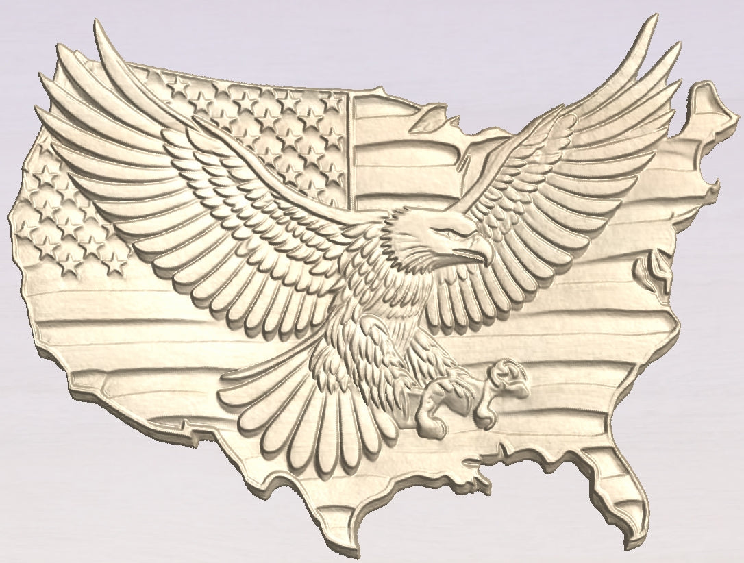 Eagle and US flag, 3D STL Model, CNC Router Engraver, Artcam, Aspire ,3D printing