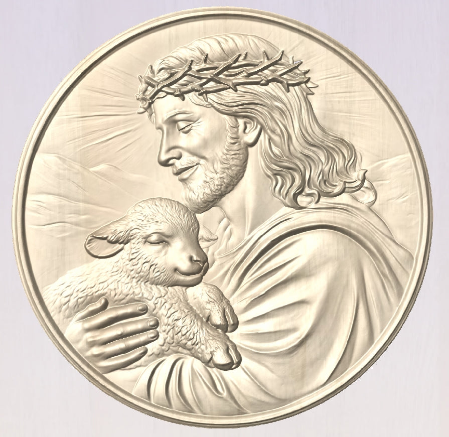 Jesus and the lamb round frame, 3D STL Model, CNC Router Engraver, Artcam, Aspire ,3D printing