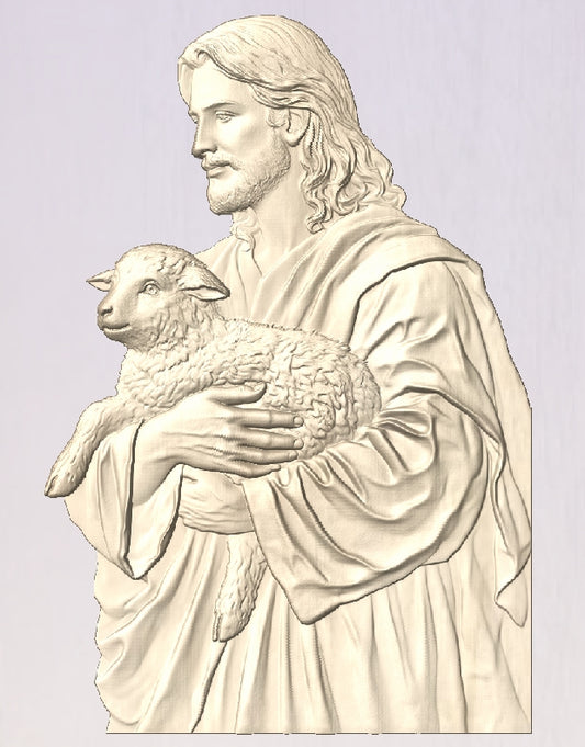 Jesus with lamb, 3D STL Model, CNC Router Engraver, Artcam, Aspire ,3D printing