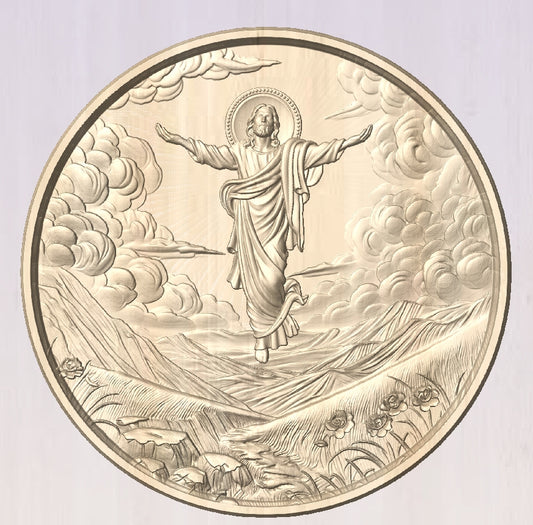 Jesus ascension scene round frame, 3D STL Model, CNC Router Engraver, Artcam, Aspire ,3D printing