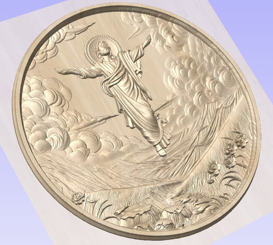 Jesus ascension scene round frame, 3D STL Model, CNC Router Engraver, Artcam, Aspire ,3D printing