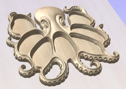 Octopus tray, 3D STL Model, CNC Router Engraver, Artcam, Aspire ,3D printing
