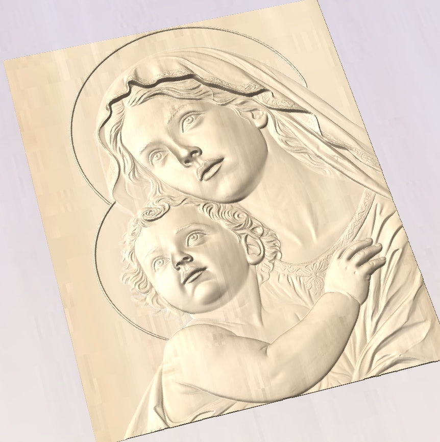 Virgin Mary and baby Jesus portrait, 3D STL Model, CNC Router Engraver, Artcam, Aspire ,3D printing (Copy)