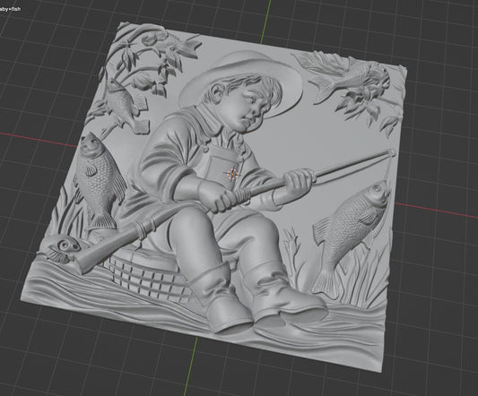 Child fishing, 3D STL Model, CNC Router Engraver, Artcam, Aspire ,3D printing