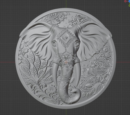Elephant medallion, 3D STL Model, CNC Router Engraver, Artcam, Aspire ,3D printing