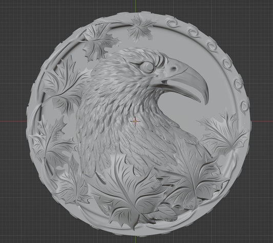 Crow medallion, 3D STL Model, CNC Router Engraver, Artcam, Aspire ,3D printing
