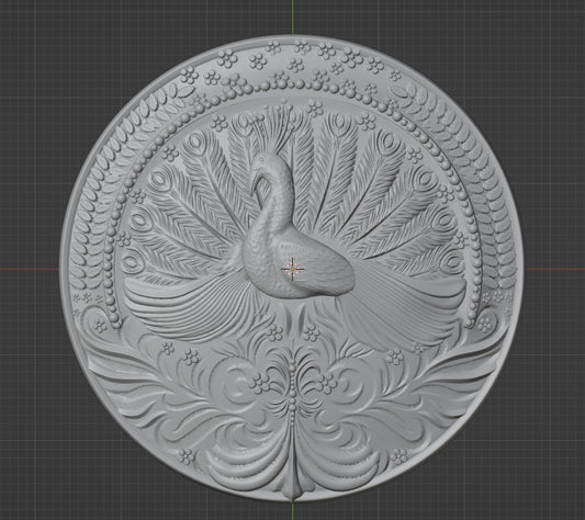 Peacock medallion, 3D STL Model, CNC Router Engraver, Artcam, Aspire ,3D printing