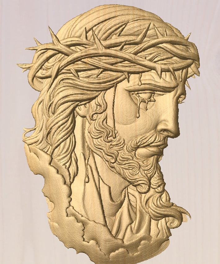 Portrait of Jesus crying, 3D STL Model, CNC Router Engraver, Artcam, Aspire ,3D printing