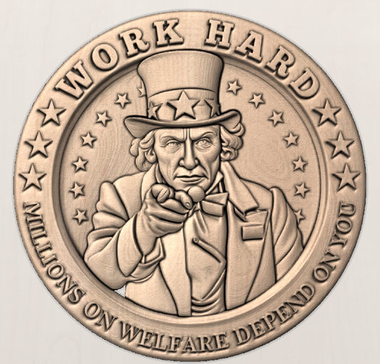 US Work hard, 3D STL Model, CNC Router Engraver, Artcam, Aspire ,3D printing