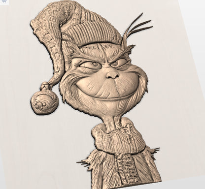 Grinch, 3D STL Model, CNC Router Engraver, Artcam, Aspire ,3D printing