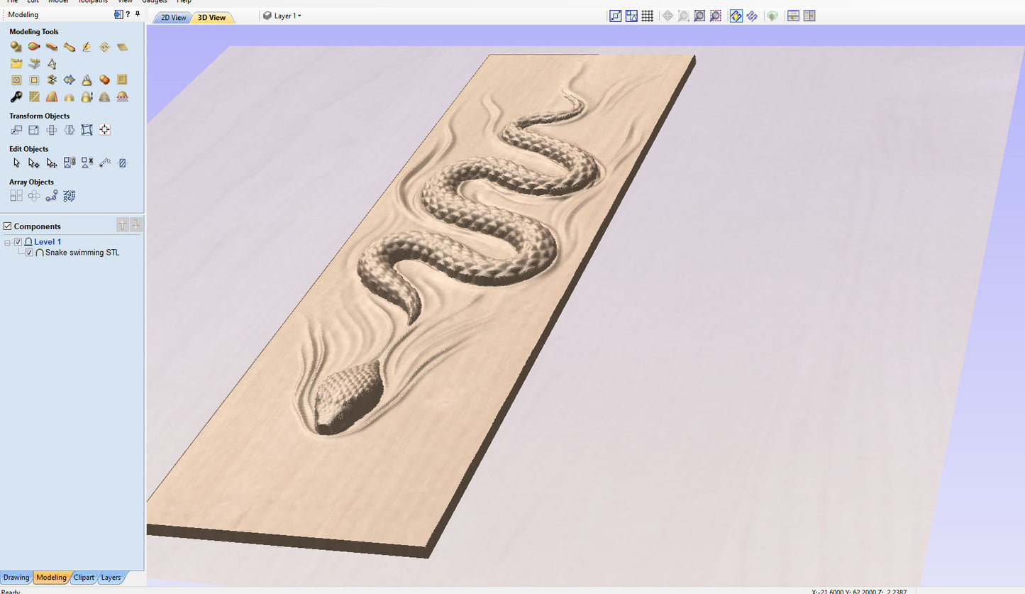 Snake swimming, 3D STL Model, CNC Router Engraver, Artcam, Aspire ,3D printing