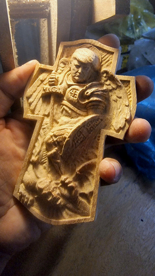 Trump defeating Lucifer, 3D STL Model, CNC Router Engraver, Artcam, Aspire