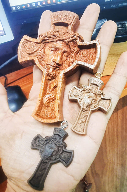 Jesus face on crucifix and the round base, 3D STL Model, CNC Router Engraver, Artcam, Aspire