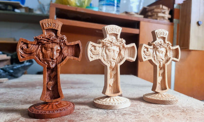 Jesus face on crucifix and the round base, 3D STL Model, CNC Router Engraver, Artcam, Aspire