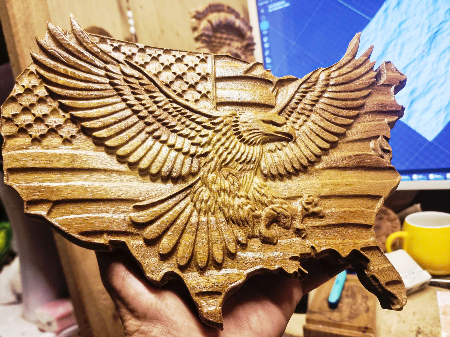 Eagle and US flag, 3D STL Model, CNC Router Engraver, Artcam, Aspire ,3D printing