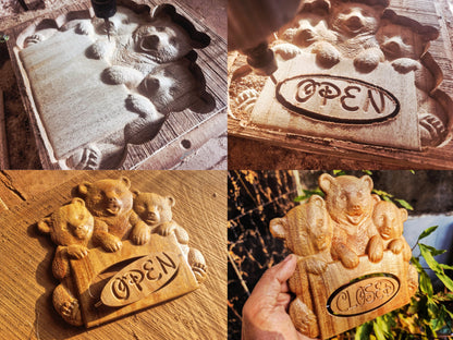 Baby bears with sign, 3D STL Model, CNC Router Engraver, Artcam, Aspire ,3D printing